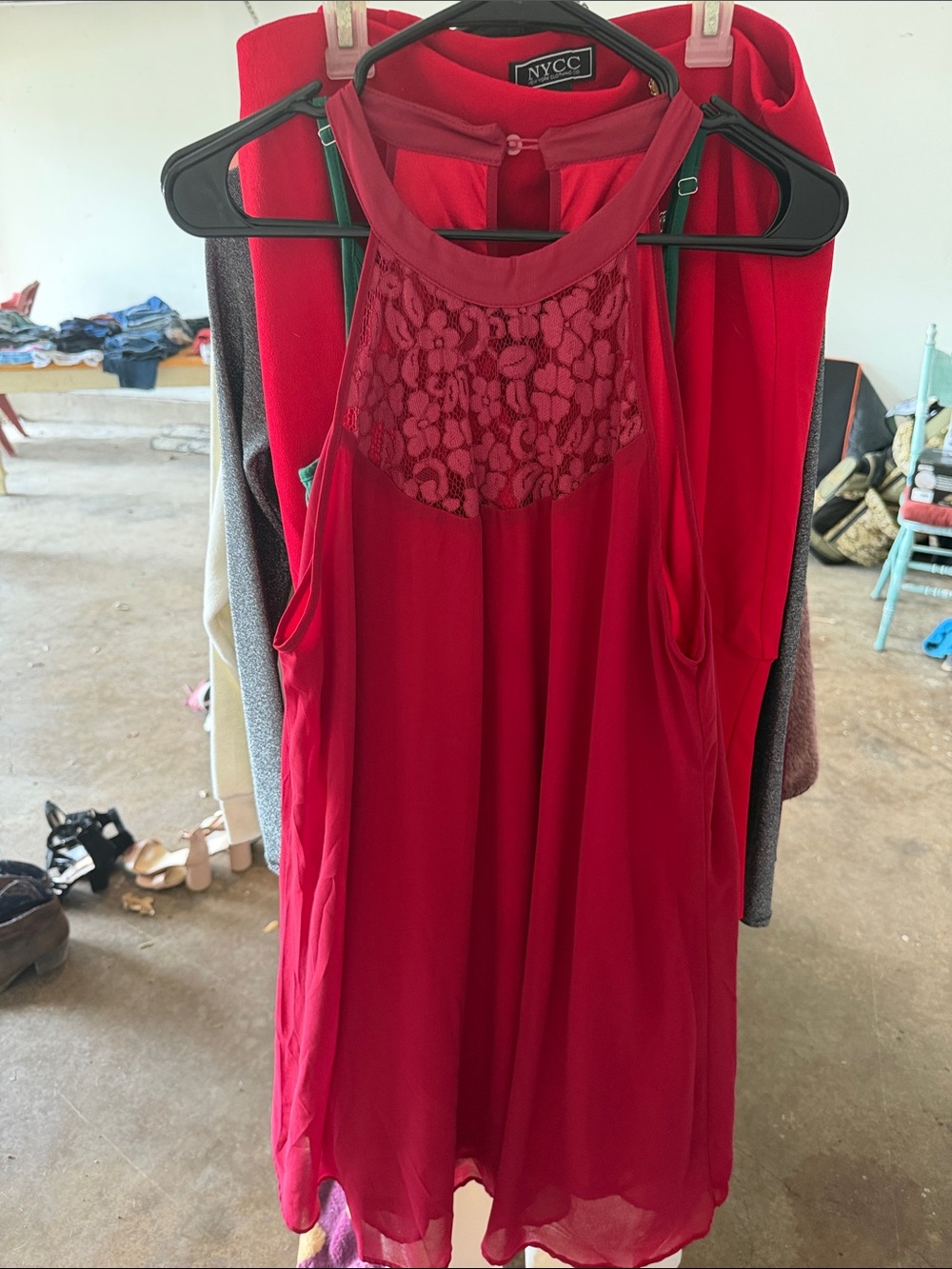 NYCC Red Lace Yoke Sleeveless Dress